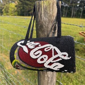 1990s Rare Vintage Coca Cola Beaded Black Clutch Purse